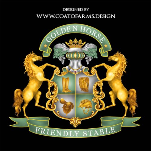Coat of arms crest logo for a Golden Horse stable form the USA